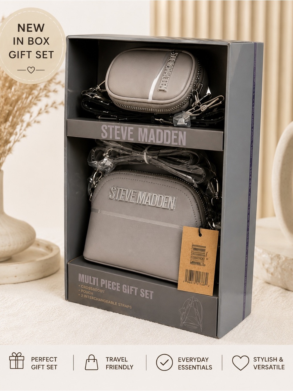 NWT/NIB Steve Madden Multi-Piece Gift Set – Crossbody, Pouch & 2 Straps